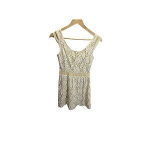 AMERICAN EAGLE OUTFITTERS Womens Lace Floral Mini Summer Dress IVORY Open Back 2